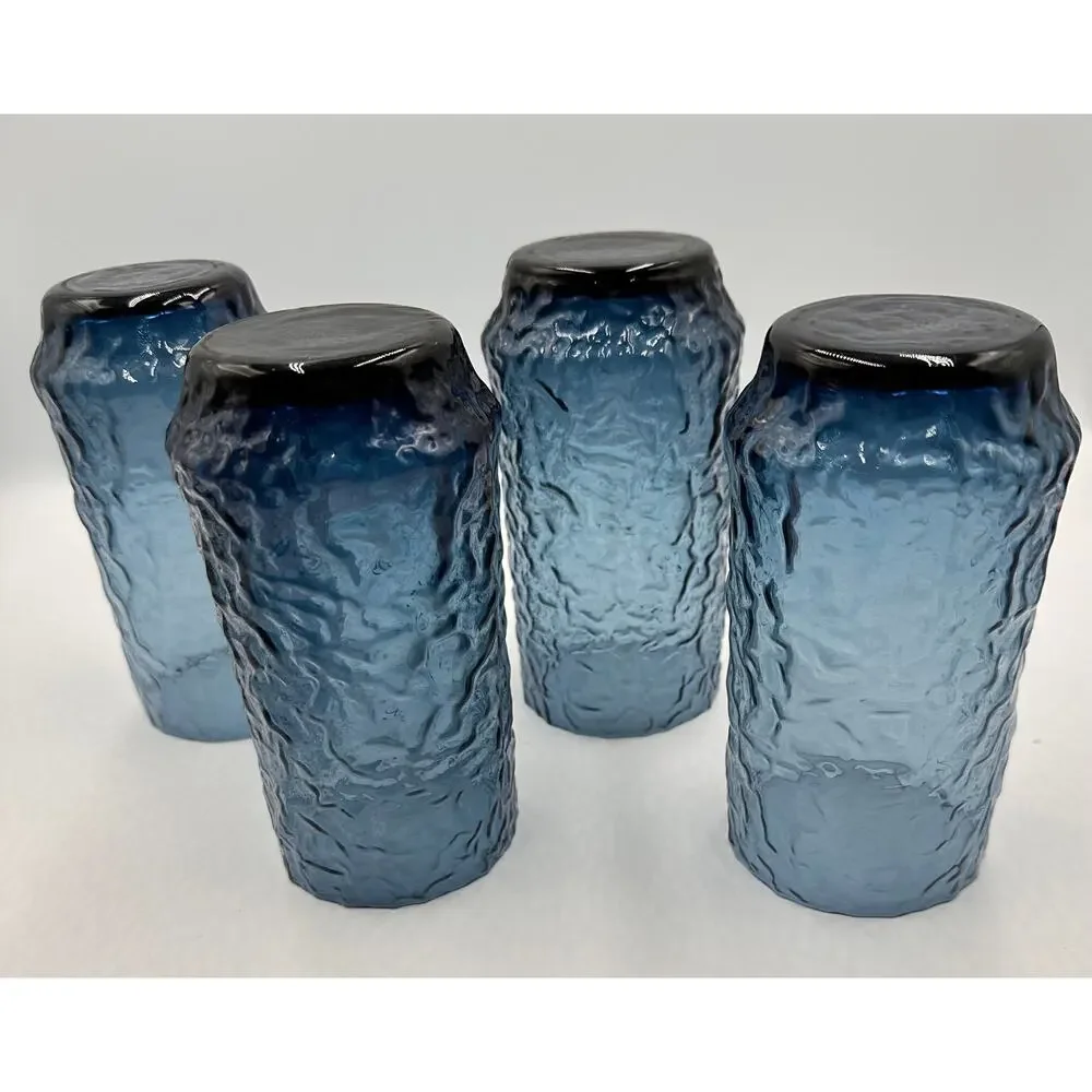 Lenox Dark Blue Hand Blown Crystal Water Tea Glasses - Set of 4